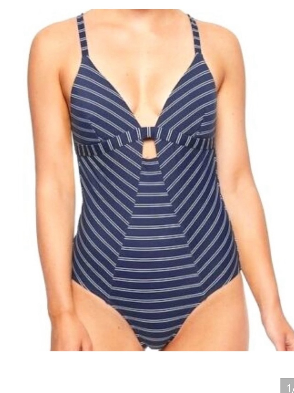 ATHLETA Piha Striped One Piece Swimsuit Navy Blue Size Small